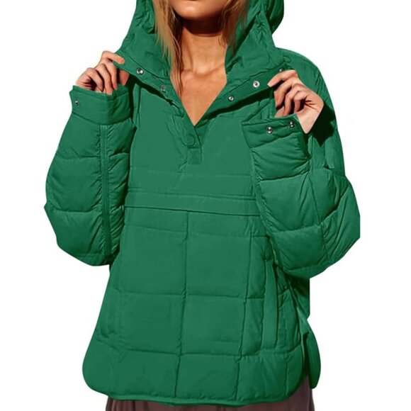NEW Qulited Puffer Lightweight Pullover Hooded Green Coat XXL - Picture 3 of 12